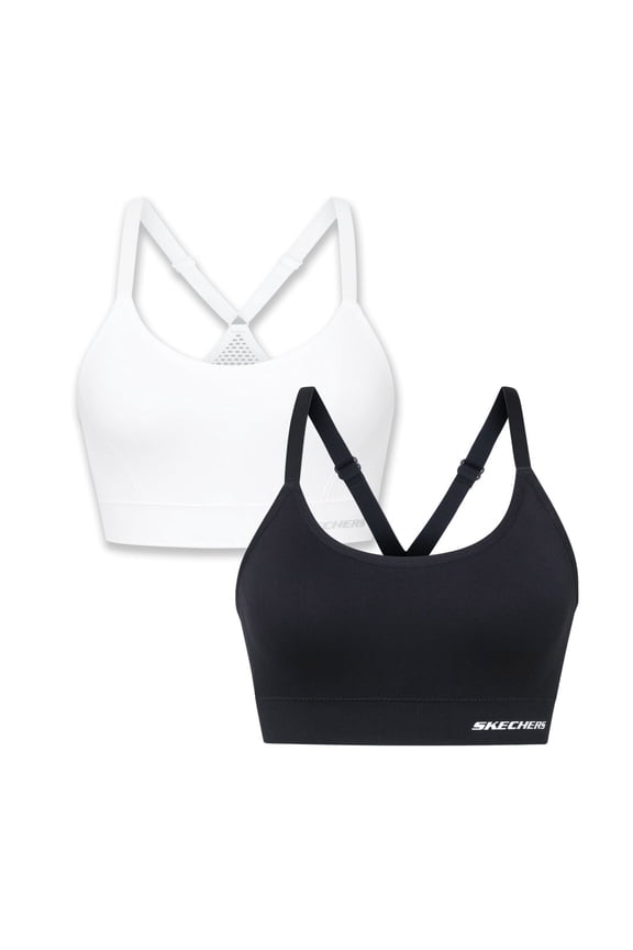 2 Pack Women's Cami Sports Bra - Seamless, Bright White/Jet Black