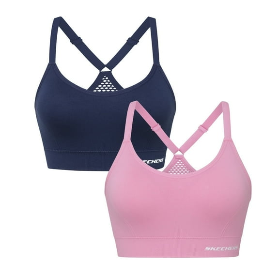 Skechers 2 Pack Women's Cami Sports Bra - Seamless, Sachet Pink/Dress Blues