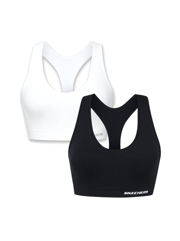 2 Pack Women's Racerback Sports Bra - Seamless, Bright White/Jet Black, Flexible Movement, Sujetador Deportivo