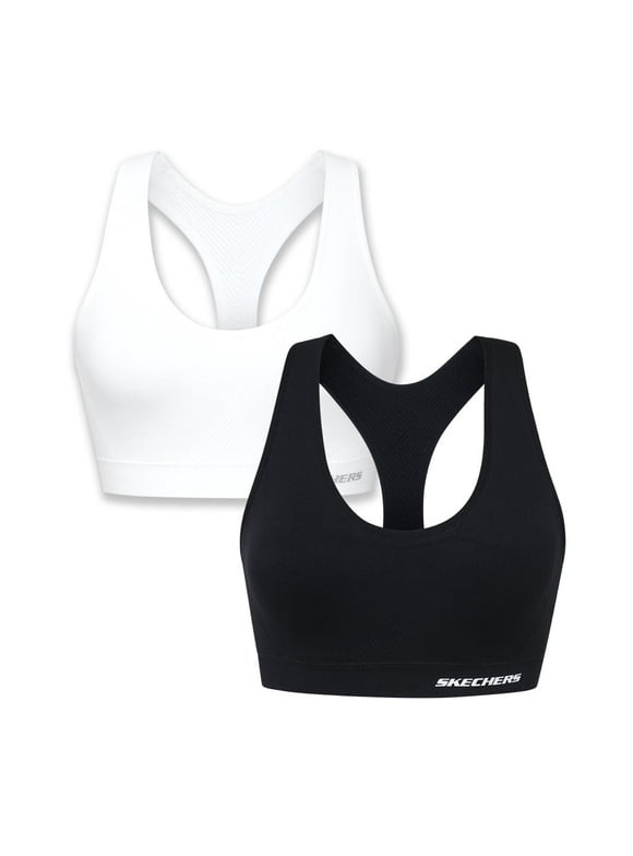 2 Pack Women's Racerback Sports Bra - Seamless, Bright White/Jet Black, Flexible Movement, Sujetador Deportivo