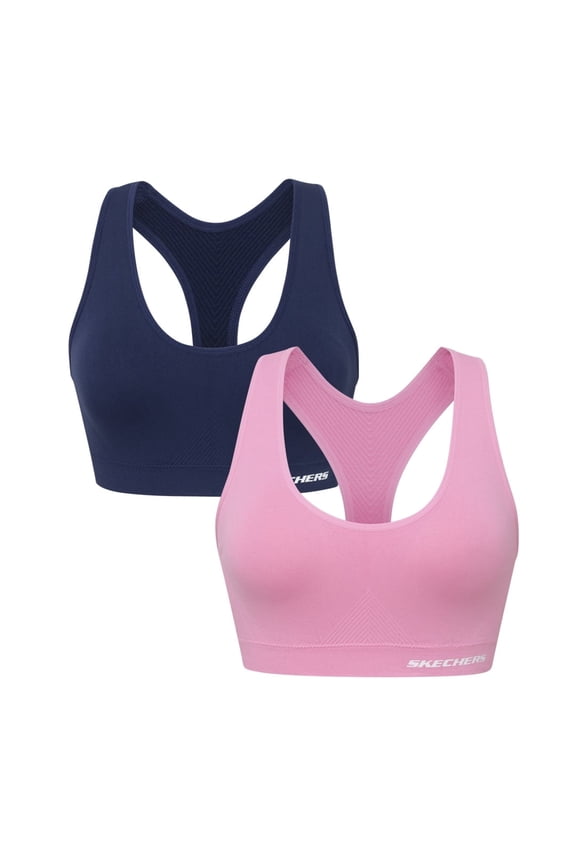 2 Pack Women's Racerback Sports Bra - Seamless, Sachet Pink/Dress Blues, Flexible Movement, Sujetador Deportivo