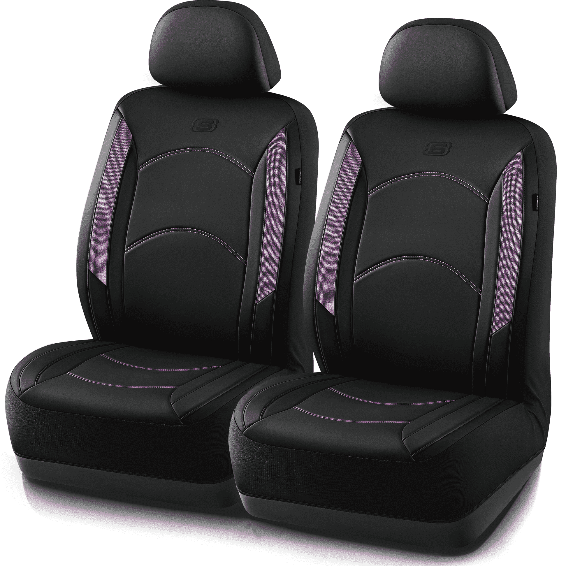Skechers Leather Front Car Seat Cover – Stylish Diamond Design, Universal Fit - Purple