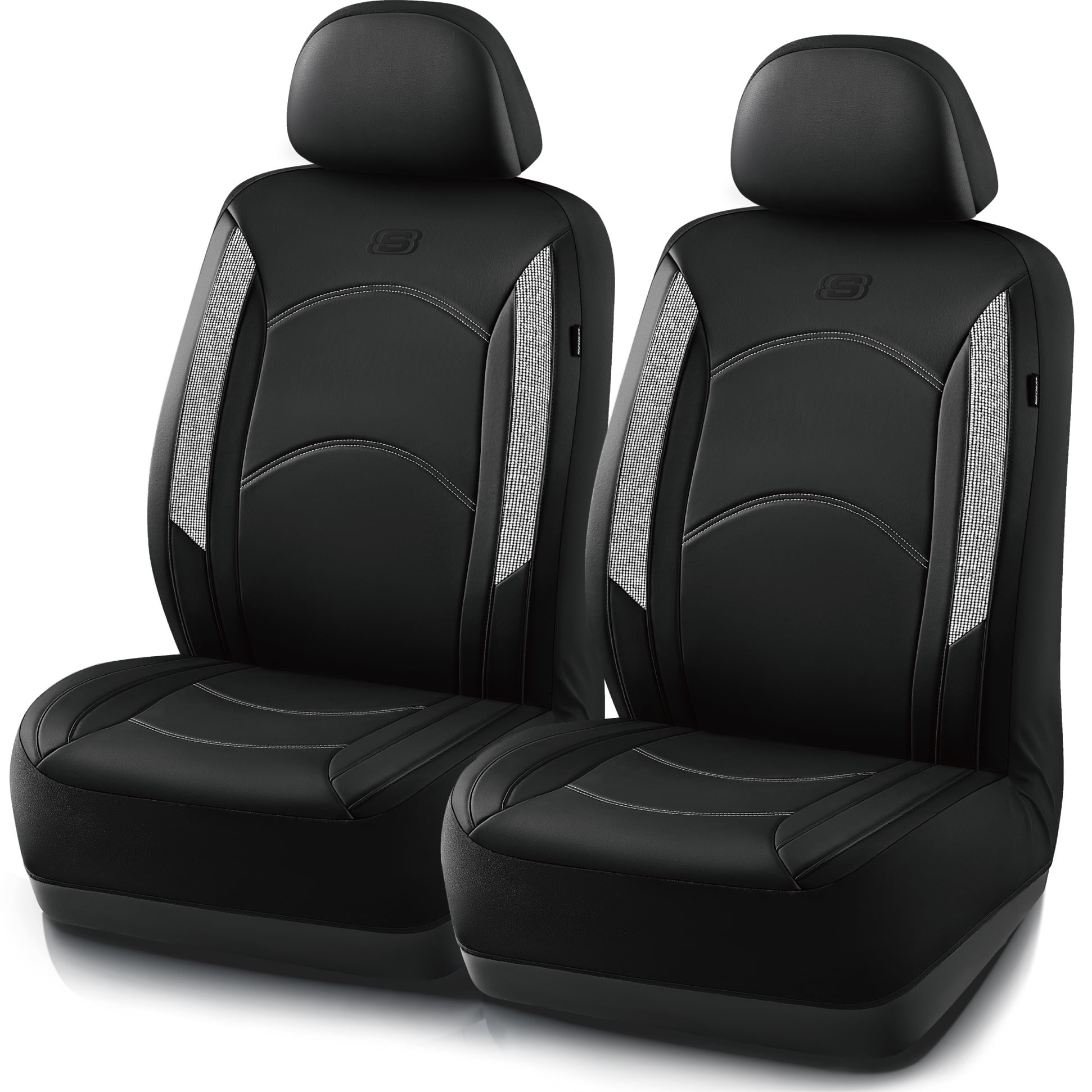 Skechers Leather Front Car Seat Cover – Stylish Diamond Design, Universal Fit - Sliver