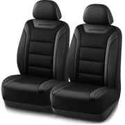 Skechers Leather Mesh Front Car Seat Cover – Premium Comfort with Breathable Mesh Panels, Durable Leather Construction, Universal Fit for Cars, Trucks, and SUVs - Black