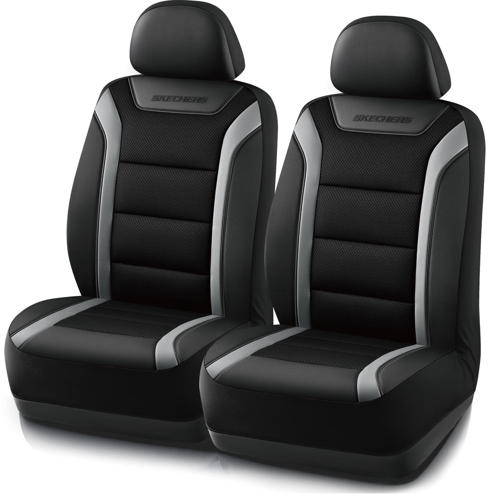 Skechers Leather Mesh Front Car Seat Cover – Premium Comfort with Breathable Mesh Panels, Durable Leather Construction, Universal Fit for Cars, Trucks, and SUVs - Gray