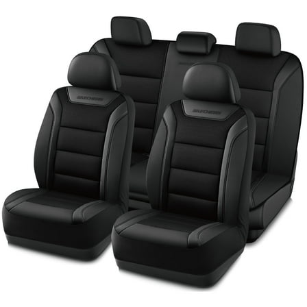 Skechers Leather Mesh Full Set Car Seat Cover – Premium Comfort with Breathable Mesh Panels, Durable Leather Construction, Universal Fit for Cars, Trucks, and SUVs - Black