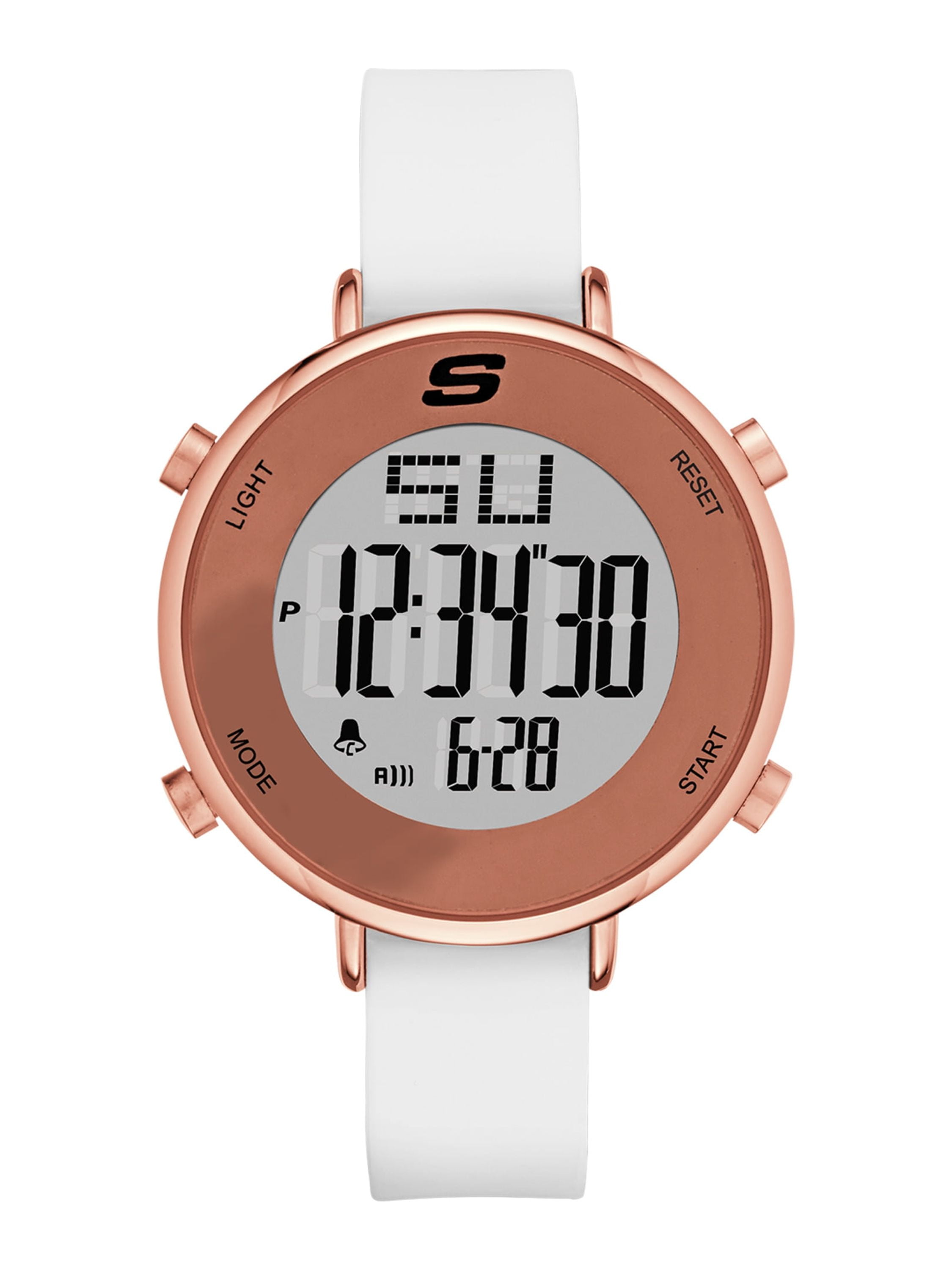 Skechers Magnolia 40MM Digital Chronograph Watch with Silicone Strap and  Metal Case, White and Rose Gold Tone