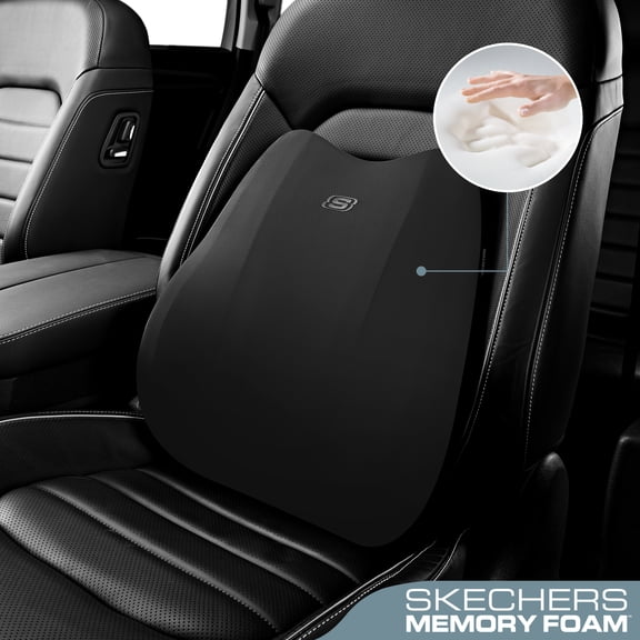Skechers Lumbar Support Pillow, Memory Foam Back Support Cushion for Car Seat, Ergonomic Lumbar Cushion, Pressure Relief Back Support, Non-Slip Breathable Support for Car Office Home, Black