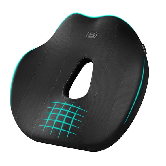 Skechers Memory Foam Seat Cushion,Ergonomic Support,Pressure Relief,Non-Slip,Breathable,Universal for Car,Office,and Home,Black