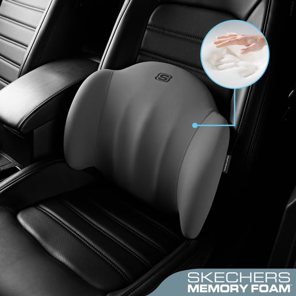Skechers Lumbar Support Pillow, Memory Foam Back Support Cushion for Car Seat, Driving Lumbar Cushion, Auto Seat Back Support Pillow, Ergonomic Car Seat Cushion, Universal Fit Cars SUVs Trucks, Gray