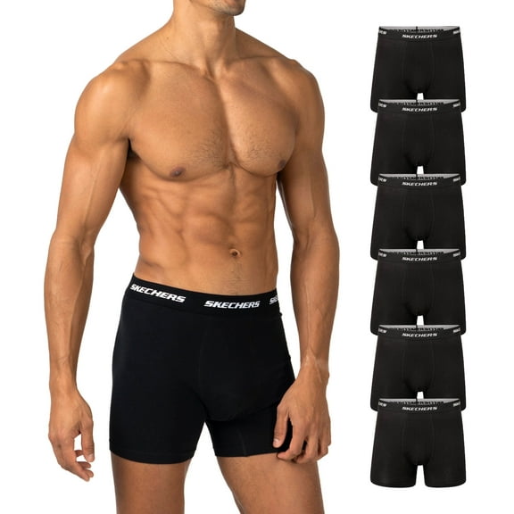 Skechers 6-Pack Men’s Boxer Briefs – Stretch Fit Underwear – Stretch Fit Underwear, Black, Large, Ropa Interior