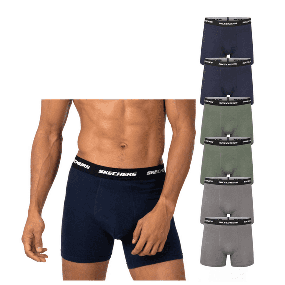 Skechers Men’s Boxer Briefs 6-Pack – Stretch Fit Underwear, Blue/Grey/Green, MD, Ropa Interior