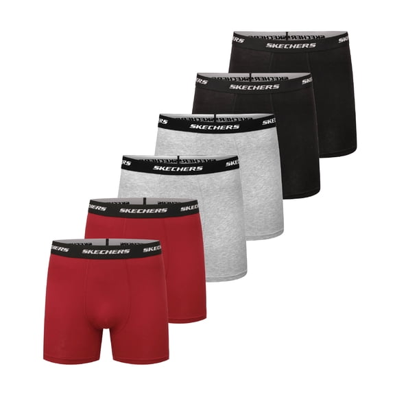 Skechers 6-Pack Men’s Boxer Briefs – Stretch Fit Underwear, Grey/Red/Black, Small, Ropa Interior