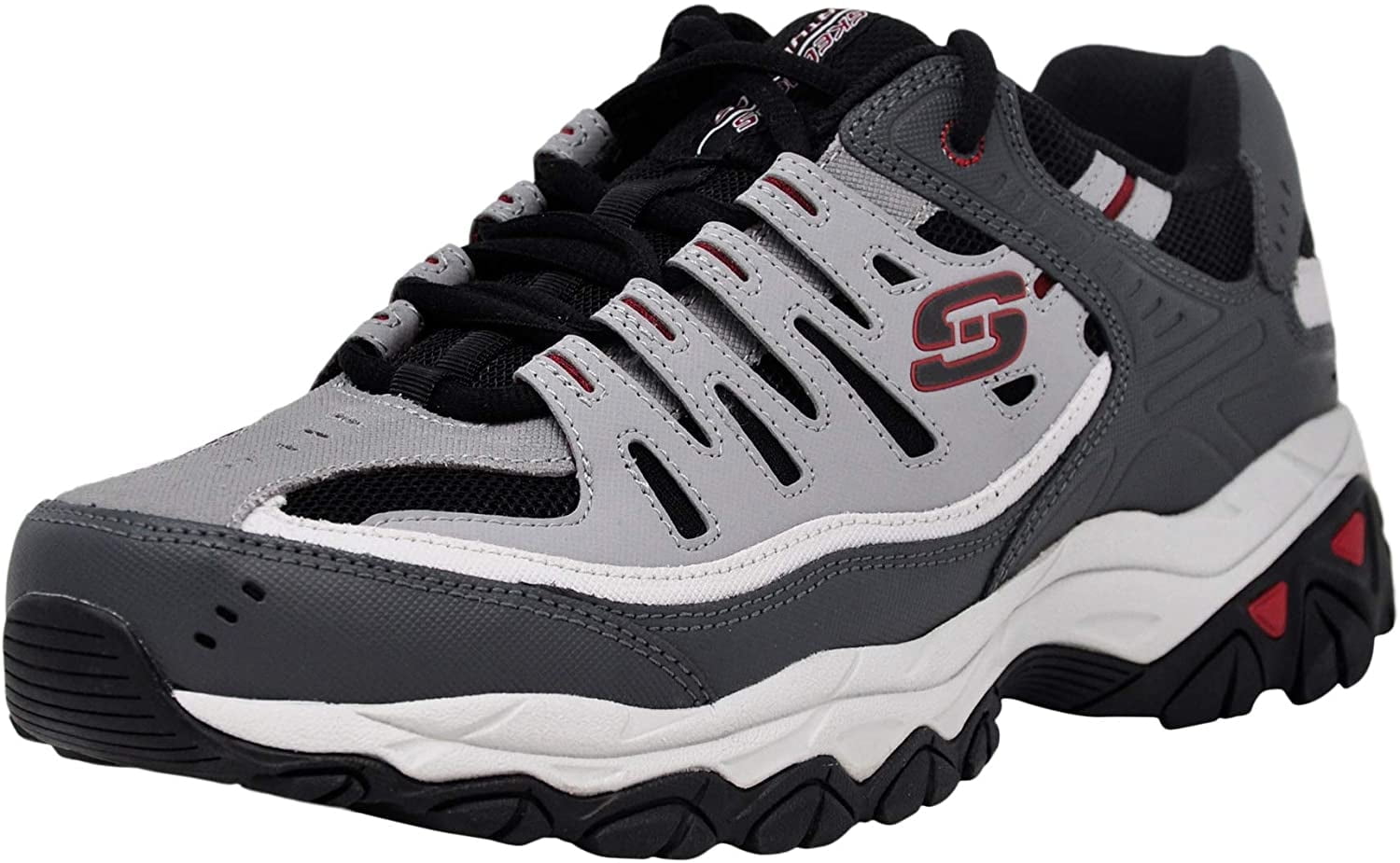 Skechers Men's Afterburn Memory-Foam Lace-up Sneaker, Charcoal/Red