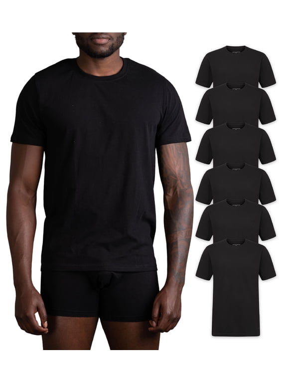 Men’s Crew Neck Undershirts 6-Pack – Black, Large, Camisetas Cuello Redondo Hombre