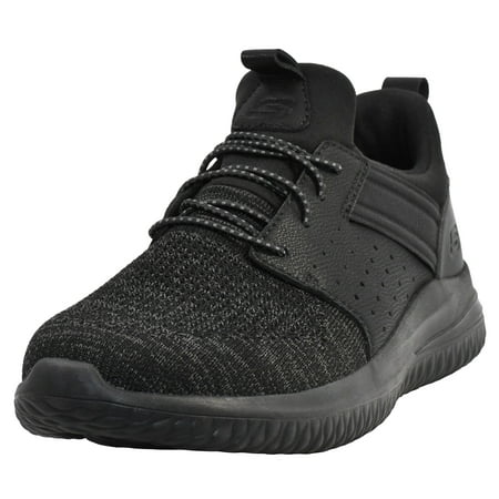 Skechers Mens Slip on Sneakers Delson 3.0 - Cicada Casual Shoes Breathable Mesh Knit Stretch Laces Foam Insole Arch Support Lightweight