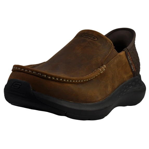 Skechers Slip on Shoes for Men Slip in Hands Free Casual Shoes Leather Moc Toe Memory Foam Cushioning Arch Support Flexible Outsole