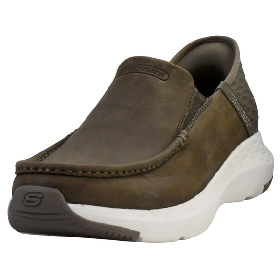 Skechers Slip on Shoes for Men Slip in Hands Free Casual Shoes Leather Moc Toe Memory Foam Cushioning Arch Support Flexible Outsole