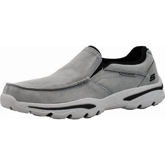 Skechers Loafers for Men Relaxed Fit Canvas Slip-On Casual Shoes Memory Foam Insole Moc Toe Elastic Panels Flexible Outsole