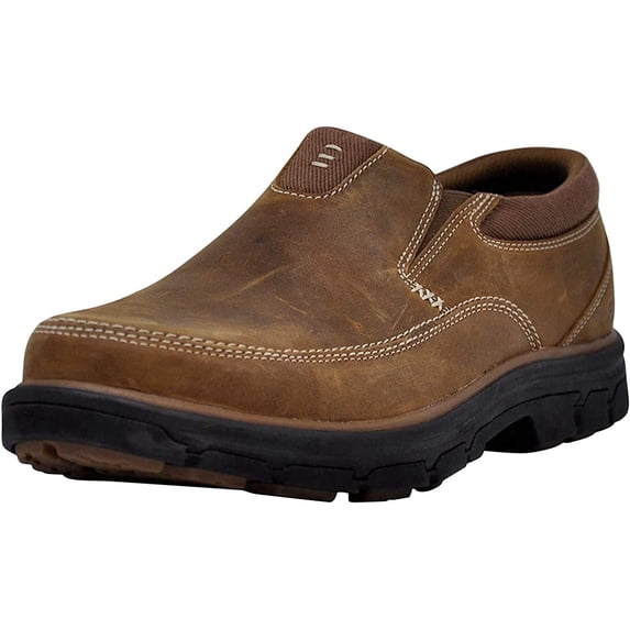 Skechers Loafers for Men Slip on Casual Shoes Dual Elastic Panels Cushioned Insole Lightweight Moc Toe Leather Upper Padded Collar