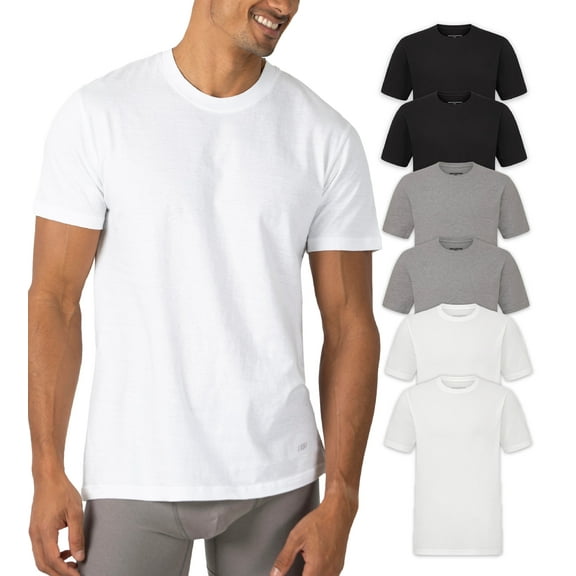 Skechers Men’s Crew Neck Undershirts 6-Pack – White/Grey/Black, Medium, Camisetas Cuello Redondo