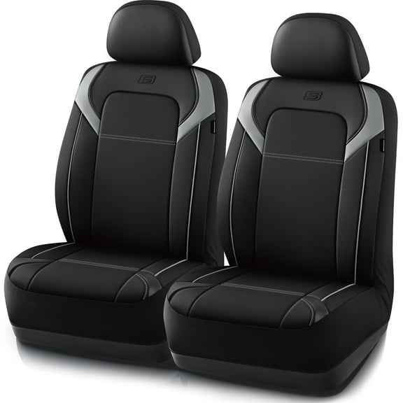 Skechers Premium Leather Car Seat Cover – Front Seat, Durable, Breathable, Universal Fit for Cars, SUVs, and Trucks - Gray