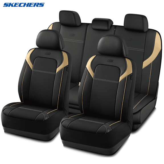 Skechers Premium Leather Car Seat Cover – Full Set, Durable, Breathable, Universal Fit for Cars, SUVs, and Trucks - Beige