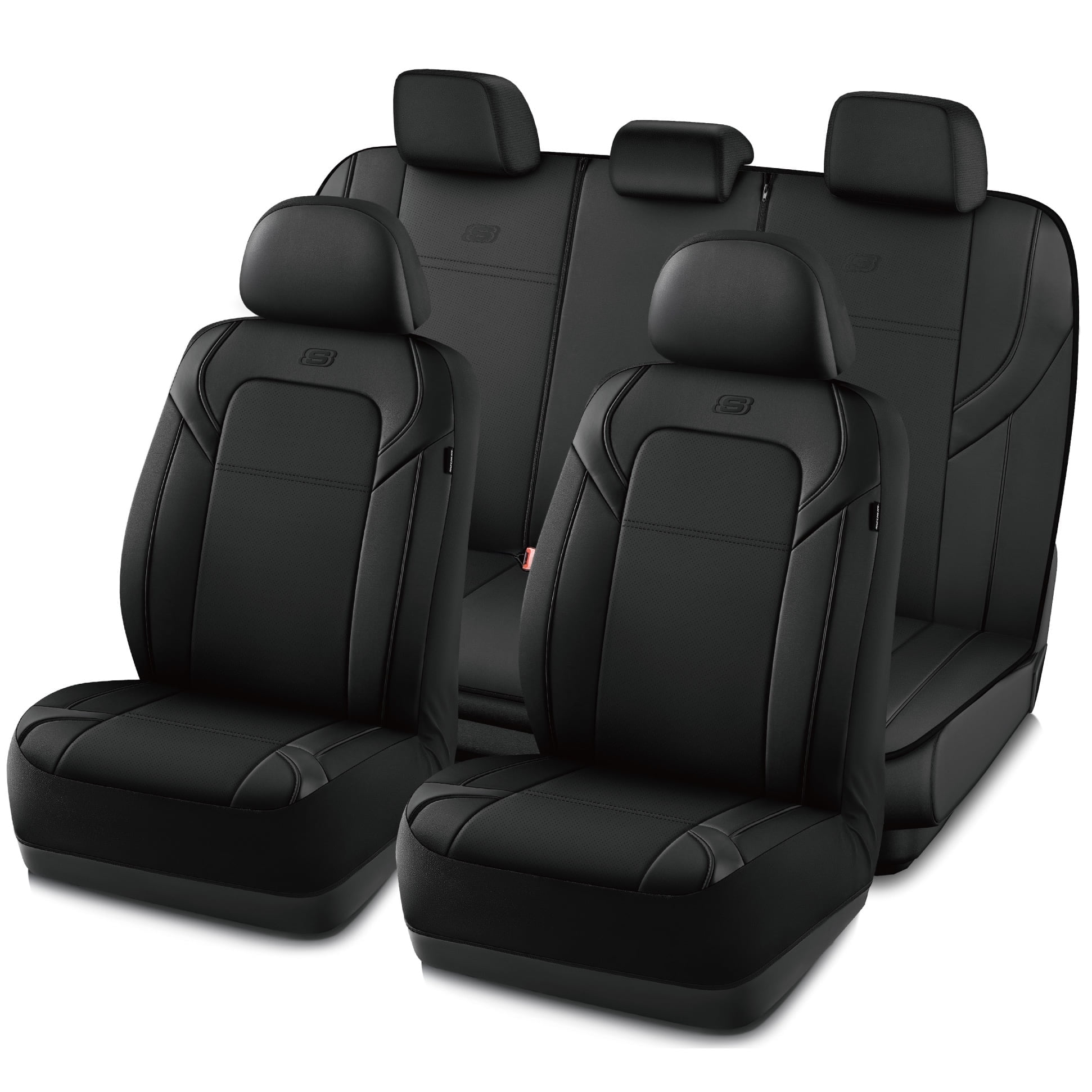 Skechers Premium Leather Car Seat Cover – Full Set, Durable, Breathable, Universal Fit for Cars, SUVs, and Trucks - Black