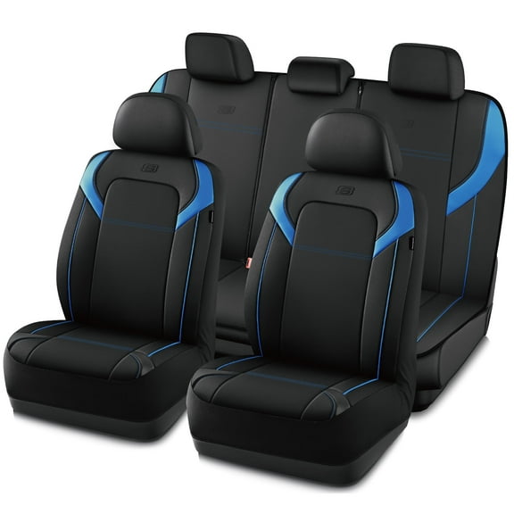 Skechers Premium Leather Car Seat Cover – Full Set, Durable, Breathable, Universal Fit for Cars, SUVs, and Trucks - Blue
