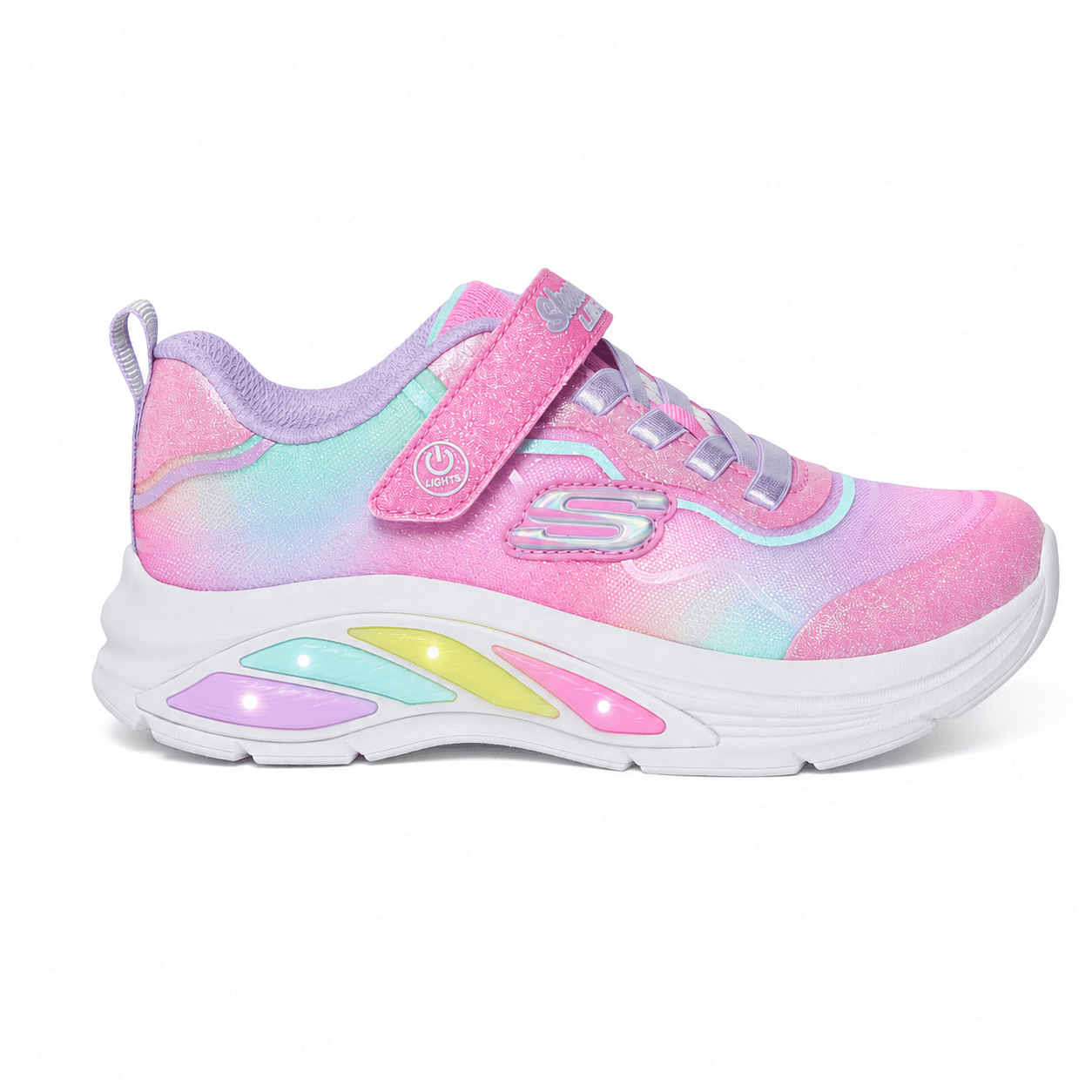Skechers Girls Rainbow Flash-Light Up Velcro Strap Sneakers