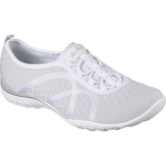 Skechers Relaxed Fit Breathe Easy Fortune Knit Womens Bungee Sneakers White/Silver 7.5