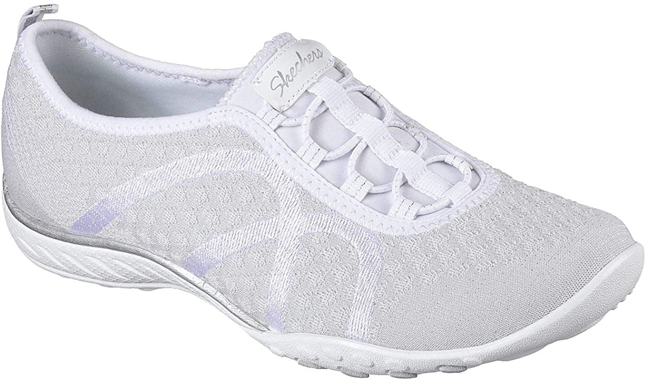 Skechers Relaxed Fit Breathe Easy Fortune Knit Bungee Sneakers White/Silver 7 - Walmart.com
