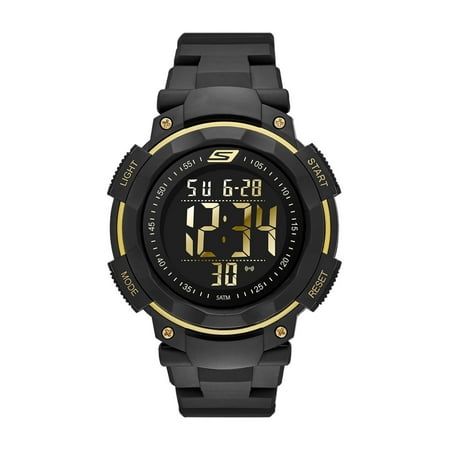 Skechers Ruhland 45MM Sport Digital Chronograph Watch with Plastic Strap and Case, Black and Gold