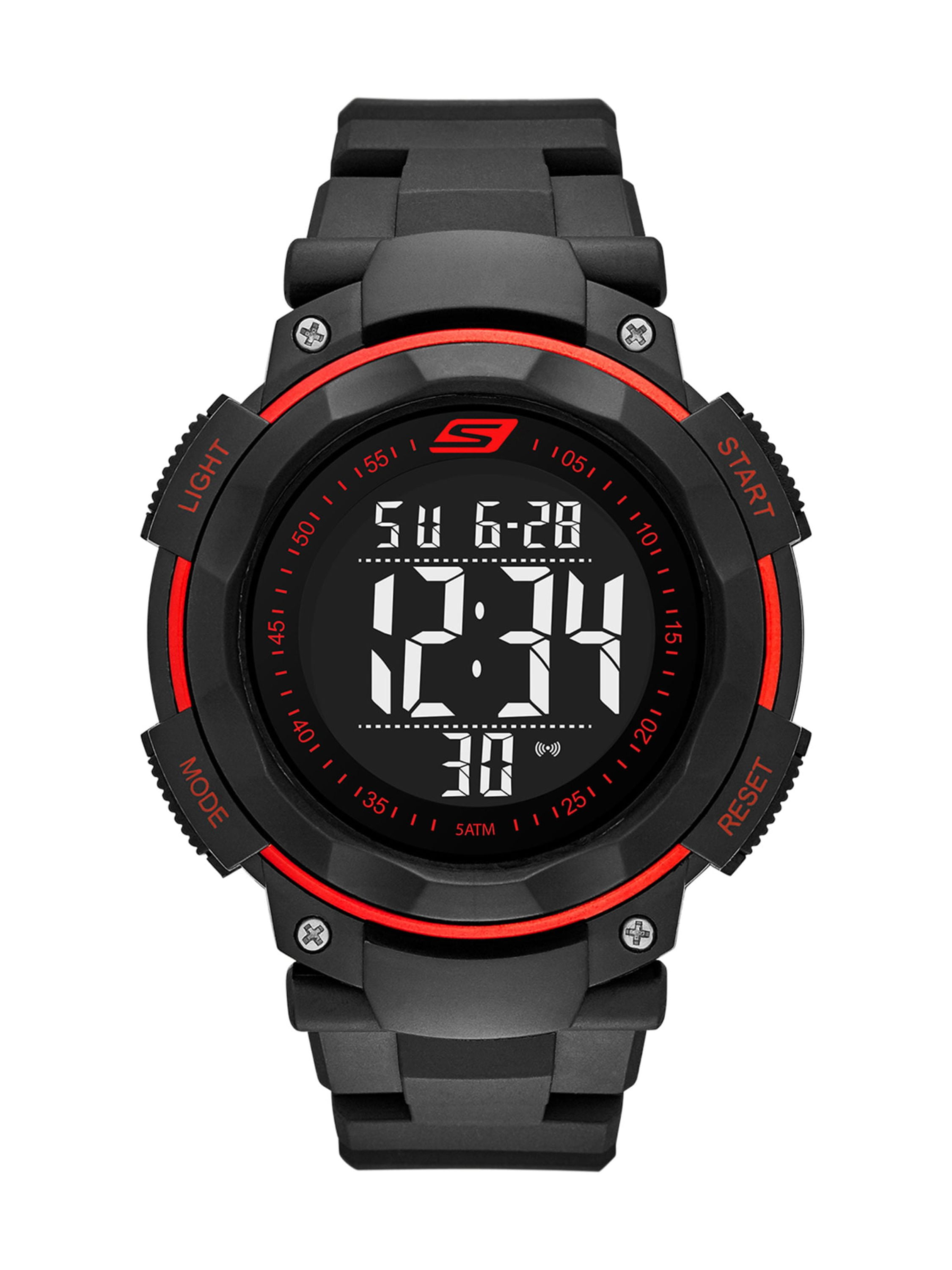 Skechers Ruhland 45MM Sport Digital Chronograph Watch with Plastic Strap  and Case, Black and Red