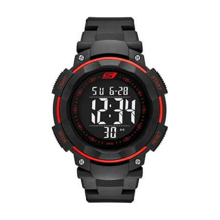 Skechers Ruhland 45MM Sport Digital Chronograph Watch with Plastic Strap and Case, Black and Red