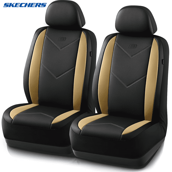 Skechers Sport Leather Car Seat Cover – Front Seat Premium Comfort, Breathable Design, Universal Fit for Cars, SUVs, and Trucks - Beige