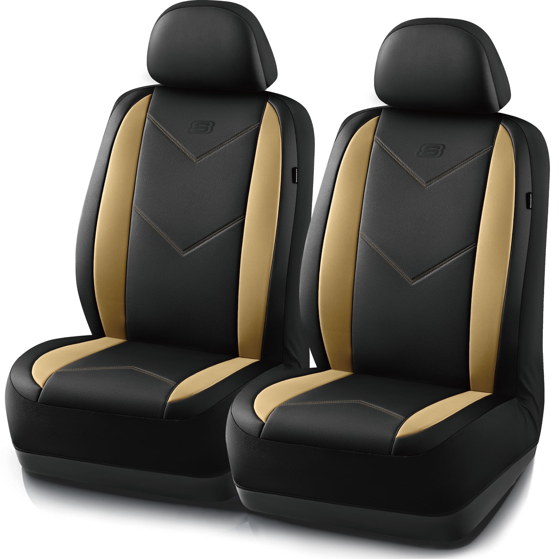 Skechers Sport Leather Car Seat Cover – Front Seat Premium Comfort, Breathable Design, Universal Fit for Cars, SUVs, and Trucks - Beige