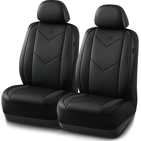 Skechers Sport Leather Car Seat Cover – Front Seat Premium Comfort, Breathable Design, Universal Fit for Cars, SUVs, and Trucks - Black