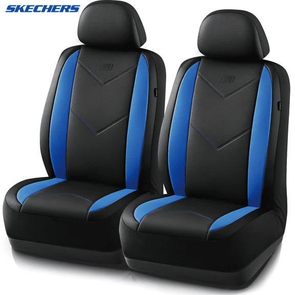 Skechers Sport Leather Car Seat Cover – Front Seat Premium Comfort, Breathable Design, Universal Fit for Cars, SUVs, and Trucks - Blue