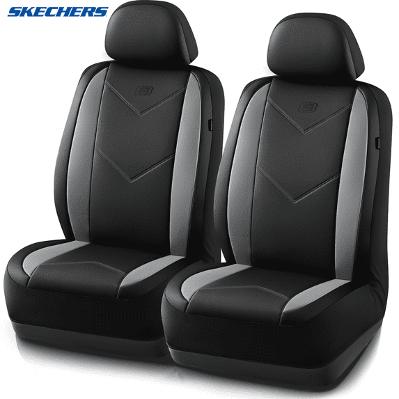 Skechers Sport Leather Car Seat Cover – Front Seat Premium Comfort, Breathable Design, Universal Fit for Cars, SUVs, and Trucks - Gray
