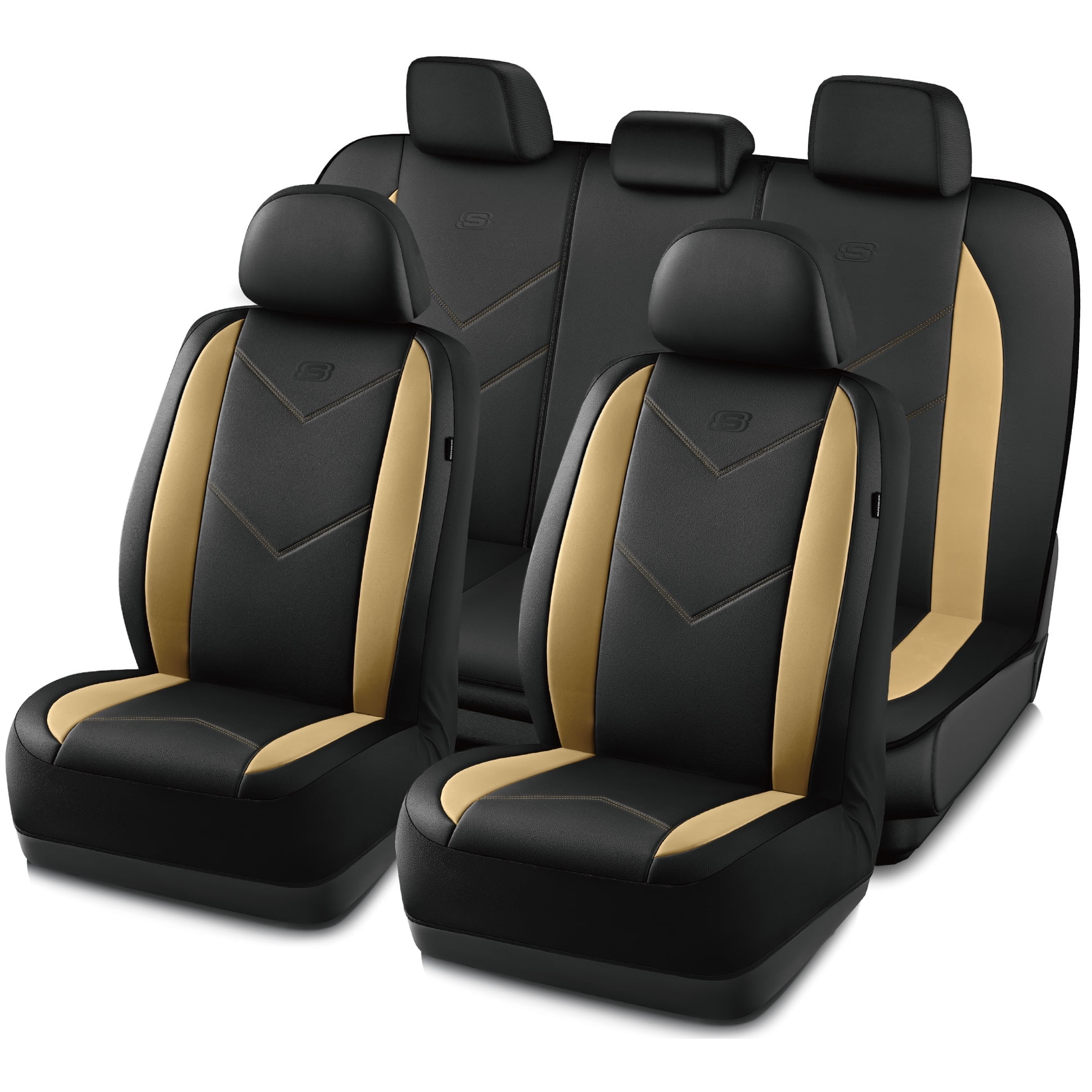 Skechers Sport Leather Car Seat Cover – Full Set Premium Comfort, Breathable Design, Universal Fit for Cars, SUVs, and Trucks - Beige