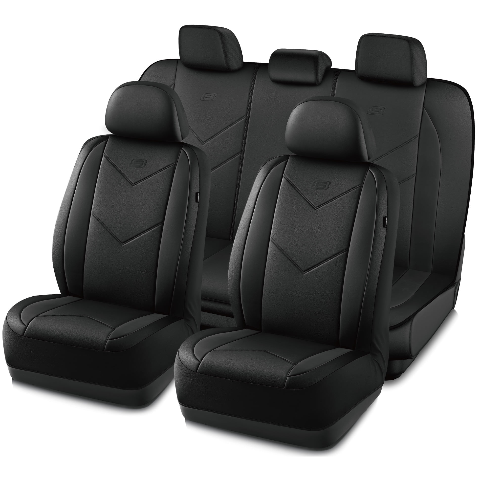 Skechers Sport Leather Car Seat Cover – Full Set Premium Comfort, Breathable Design, Universal Fit for Cars, SUVs, and Trucks - Black