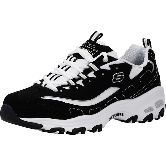 Skechers Sport Women's D'Lites Lace-Up Sneaker, Black/White, 11 M US