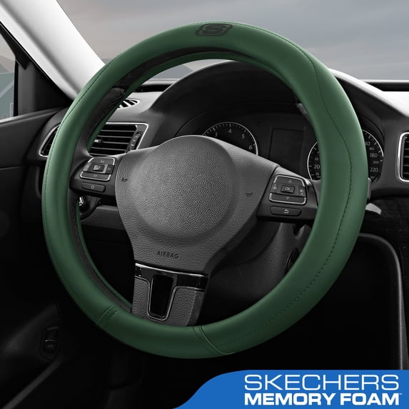 Skechers Steering Wheel Cover, Leather Steering Wheel Cover for Cars, Non-Slip Steering Wheel Cover, Universal Fit Steering Wheel Cover for SUV Truck (14.5"-15"), Green