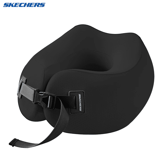 Skechers Travel Neck Pillow,U Shaped Memory Foam Neck Travel Pillow,Breathable Mesh Fabric,Adjustable Strap,Ideal for Car,Office,Plane&Long Distance Travel,Black
