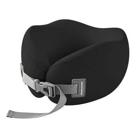 Skechers Memory Foam Car U-Shaped Neck Pillow,Cotton Cover,Sweat-Absorbent,Ergonomic Support for Car,Office,and Travel Black