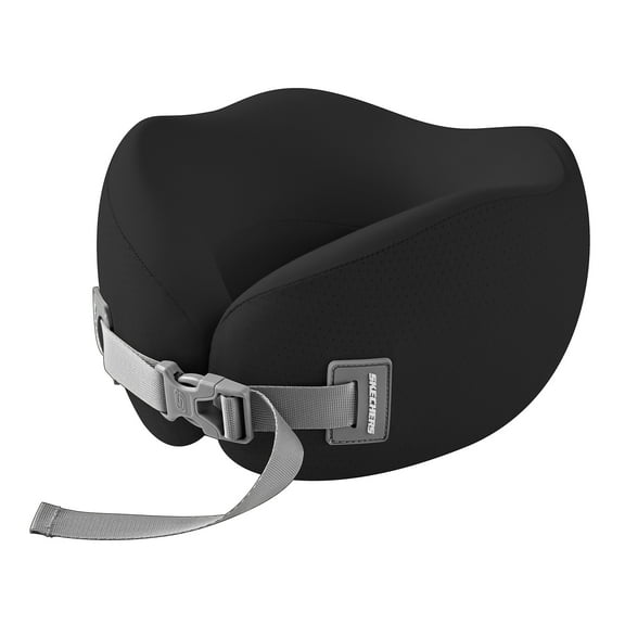 Skechers Memory Foam Car U-Shaped Neck Pillow,Cotton Cover,Sweat-Absorbent,Ergonomic Support for Car,Office,and Travel Black