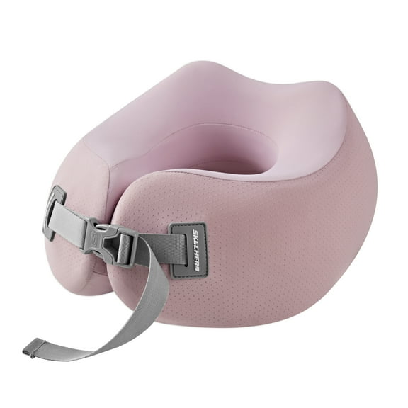 Skechers Memory Foam Car U-Shaped Neck Pillow,Ergonomic Support,Breathable Mesh,Removable Cover,for Car,Office,and Travel Pink