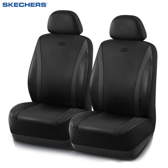 Skechers Waterproof Car Seat Covers Front Seats, Durable Fabric Auto Seat Protector Set, Breathable Anti-Slip Universal Fit for Cars SUVs Trucks,Black