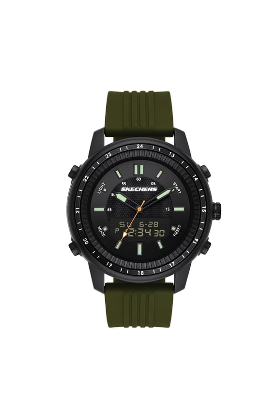 Wilkie Men's 50MM Analog-Digital Watch with Silicone Strap and Plastic Case, Black and Green